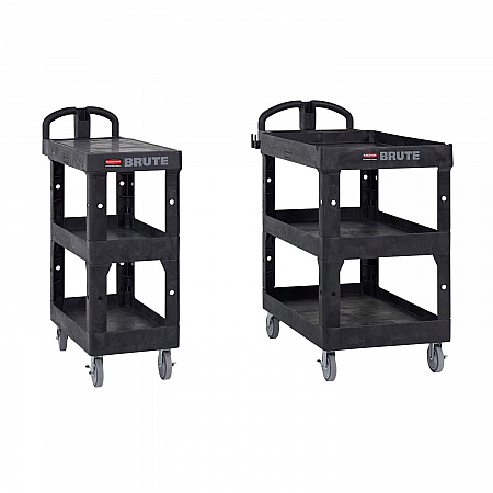 BRUTE 3-Shelf Heavy-Duty Ergo Flat Utility Cart, Plastic, 3 Shelves, 600 lb Capacity, 25.24