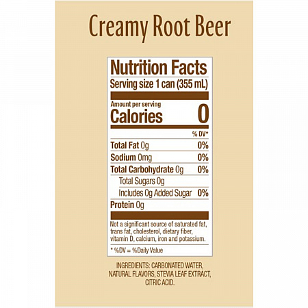 Zero Sugar Naturally Sweetened Soda, Creamy Root Beer, 12 oz Can, 12/Carton (0190512)