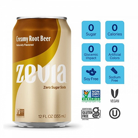 Zero Sugar Naturally Sweetened Soda, Creamy Root Beer, 12 oz Can, 12/Carton (0190512)