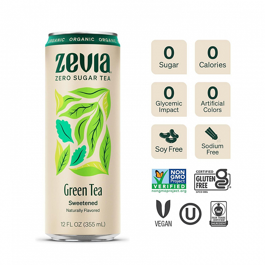 Zero Sugar Naturally Sweetened Green Tea, 12 oz Can, 12/Carton (0170612)