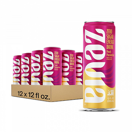 Zero Sugar Naturally Sweetened Energy Drink, Peach Passionfruit, 12 oz Cans, 12/Carton (0195712)