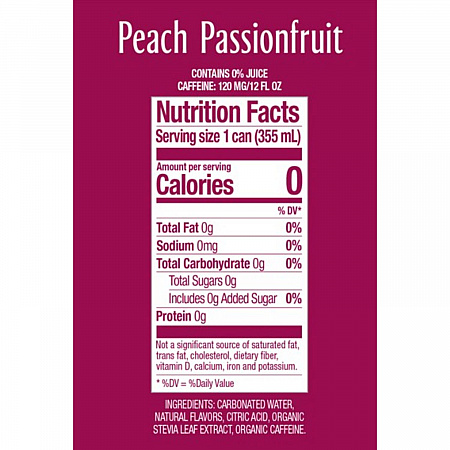 Zero Sugar Naturally Sweetened Energy Drink, Peach Passionfruit, 12 oz Cans, 12/Carton (0195712)