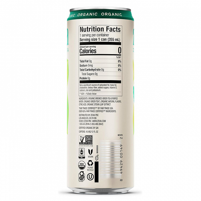 Zero Sugar Naturally Sweetened Green Tea, 12 oz Can, 12/Carton (0170612)