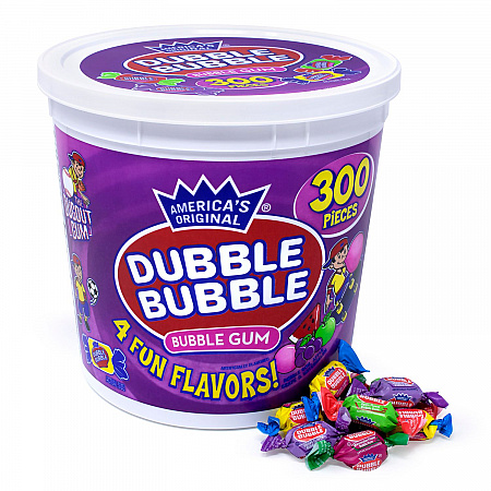 Bubble Gum Assorted Flavor Twist Tub, 0.16 oz Individually Wrapped, 300/Tub, 2 Tubs/Carton (60004082)