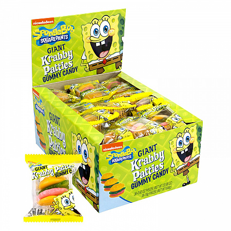 SpongeBob Squarepants Giant Krabby Patties Gummy Candy, Fruity, 0.63 oz Packet, 36/Bag, 2/Carton (60004072)