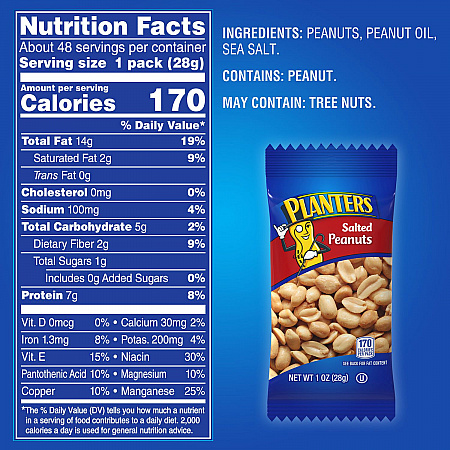 Salted Peanuts, 1 oz Pouch, 48/Box, 2 Boxes/Carton (60004074)