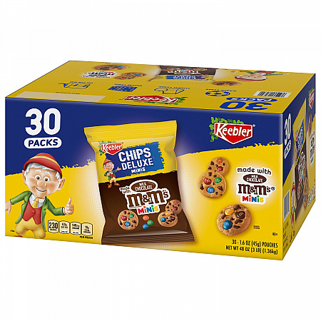 M and M Cookie Packs, Chocolate, 1.6 oz Pouch, 30/Box, 2 Boxes/Carton (60004085)