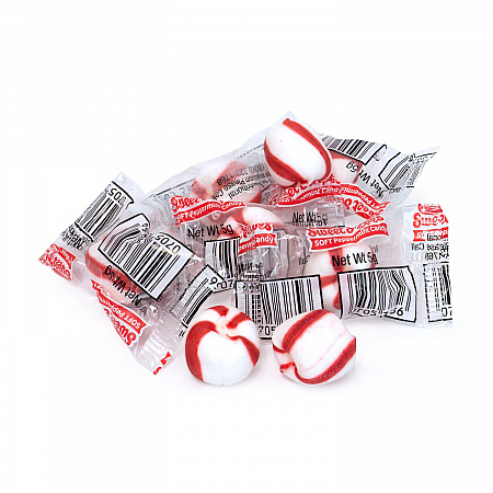 Bobs Sweet Stripes Soft Candy, Peppermint, 0.18 oz Individually Wrapped, 160/Tub, 2 Tubs/Carton (60004070)