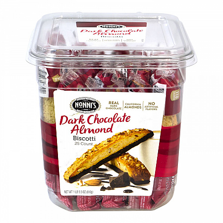 Biscotti, Dark Chocolate Almond, 0.88 oz Packet, 25/Tub, 2 Tubs/Carton (60004079)
