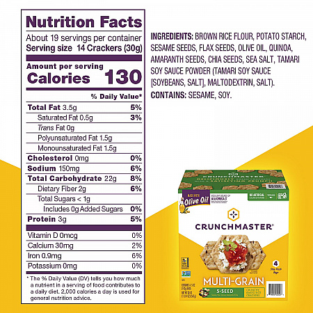 5-Seed Multi-Grain Crunchy Oven Baked Crackers, Original, 5 oz Bags, 4/Box, 2 Boxes/Carton (60004077)