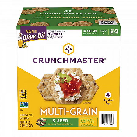 5-Seed Multi-Grain Crunchy Oven Baked Crackers, Original, 5 oz Bags, 4/Box, 2 Boxes/Carton (60004077)