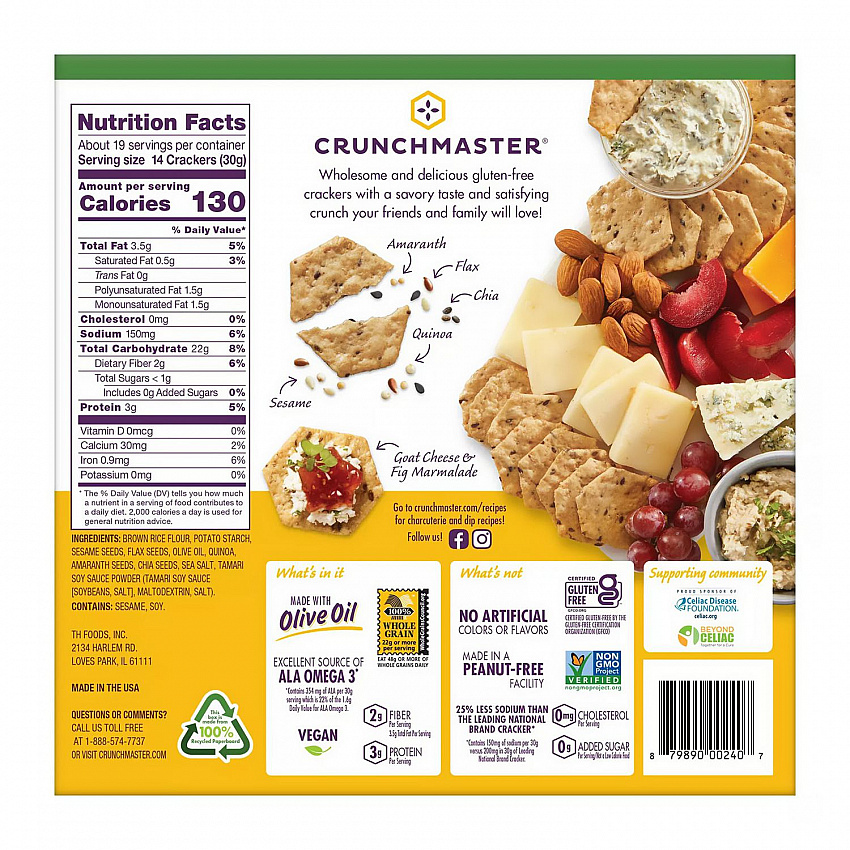 5-Seed Multi-Grain Crunchy Oven Baked Crackers, Original, 5 oz Bags, 4/Box, 2 Boxes/Carton (60004077)