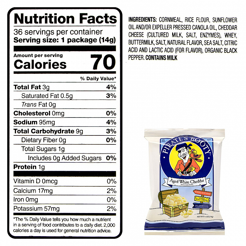 Natural Aged White Cheddar Baked Corn Puffs, 0.5 oz Bag, 36/Box, 2 Boxes/Carton (60004090)