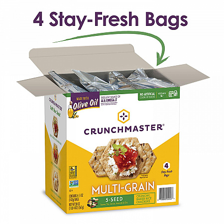 5-Seed Multi-Grain Crunchy Oven Baked Crackers, Original, 5 oz Bags, 4/Box, 2 Boxes/Carton (60004077)