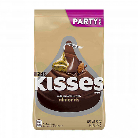 KISSES with Almonds, Milk Chocolate, 32 oz Pack, 2 Packs/Carton (60004091)