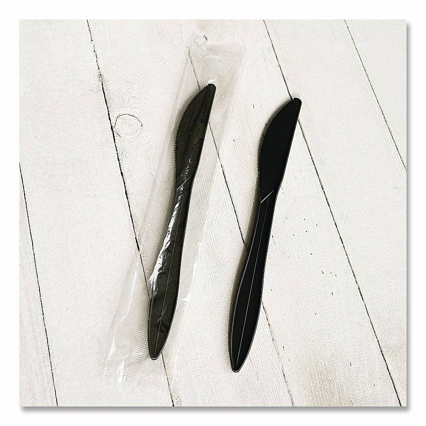 Mediumweight Wrapped Polypropylene Cutlery, Knife, Plastic, Black, 1,000/Carton (KNIFEBLPPIW)