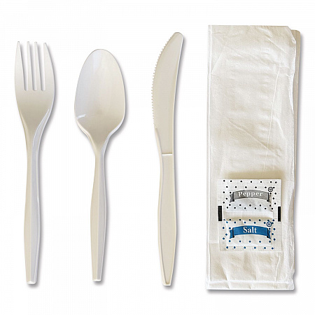 Six-Piece Cutlery Kit, Mediumweight, Fork/Knife/Napkin/Pepper/Salt/Spoon, 5.86
