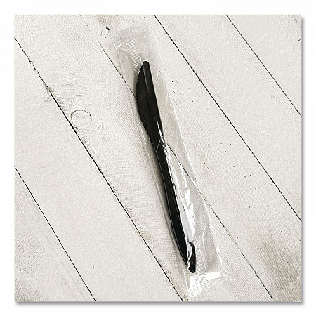 Mediumweight Wrapped Polypropylene Cutlery, Knife, Plastic, Black, 1,000/Carton (KNIFEBLPPIW)