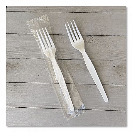 Heavyweight Wrapped Polystyrene Cutlery, Fork, Plastic, White, 1,000/Carton (FORKWHPSIW)