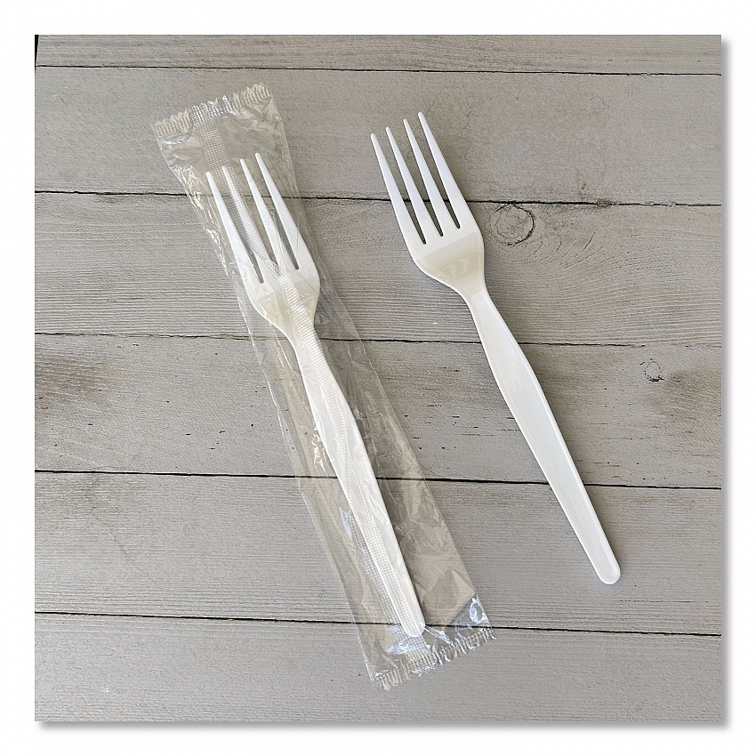 Heavyweight Wrapped Polystyrene Cutlery, Fork, Plastic, White, 1,000/Carton (FORKWHPSIW)
