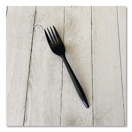 Mediumweight Polypropylene Cutlery, Fork, Plastic, Black, 1,000/Carton (FORKBLPP)
