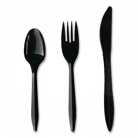 Four-Piece Cutlery Kit, Mediumweight, Fork/Knife/Napkin/Spoon, Plastic, 6.38
