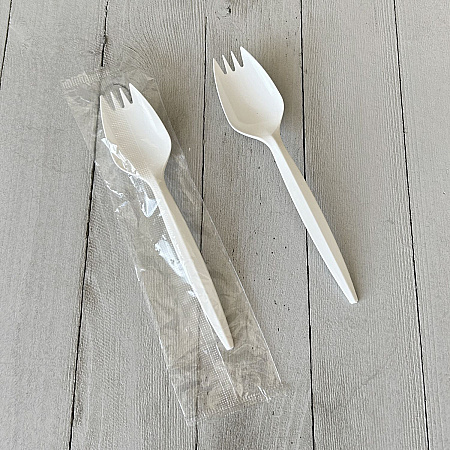Mediumweight Wrapped Polypropylene Cutlery, Spork, Plastic, White, 1000/Carton (SPORKWHPPIW)
