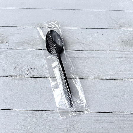 Mediumweight Polypropylene Cutlery, Individually Wrapped, Spoon, Plastic, Black, 1,000/Carton (SPOONBLPPIW)