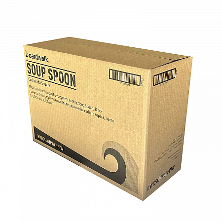 Mediumweight Wrapped Polypropylene Cutlery, Soup Spoon, Plastic, Black, 1,000/Carton (SOUPBLPPIW)