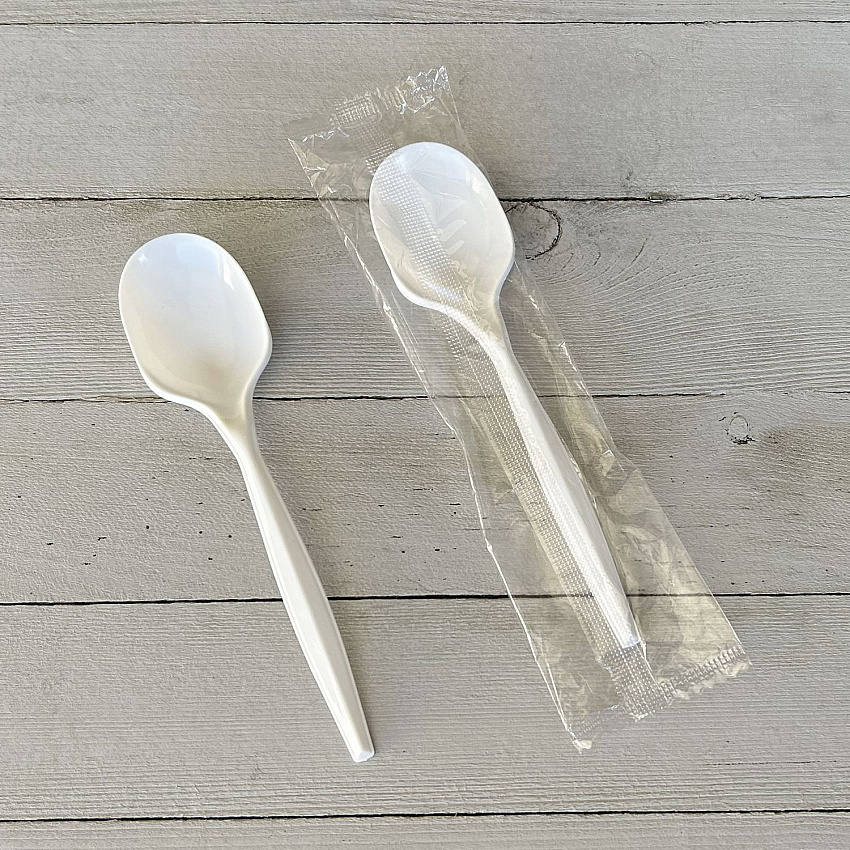 Mediumweight Wrapped Polypropylene Cutlery, Soup Spoon, 4.86", Plastic, White, 1,000/Carton (SOUPMWPPIW)