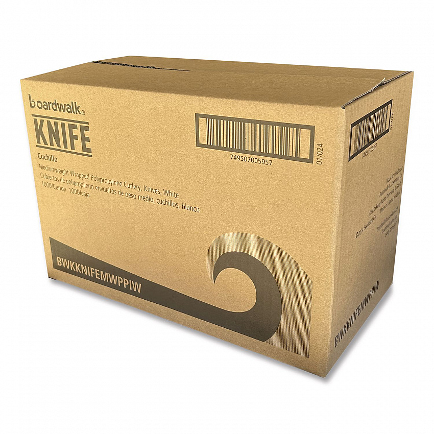 Mediumweight Wrapped Polypropylene Cutlery, Knife, 5.86", Plastic, White, 1,000/Carton (KNIFEMWPPIW)