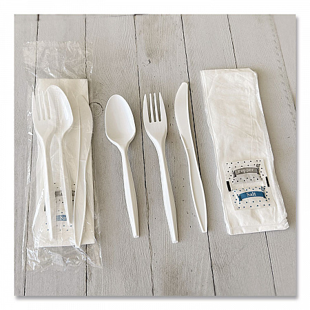 Six-Piece Cutlery Kit, Mediumweight, Fork/Knife/Napkin/Pepper/Salt/Spoon, 5.86