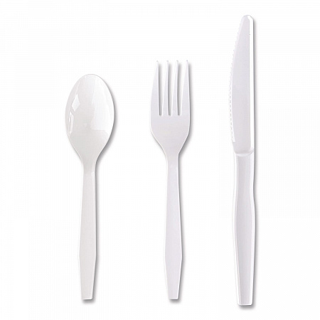 Three-Piece Polystyrene Cutlery Kit, Heavyweight, Fork/Knife/Spoon, Plastic, White, 250/Carton (3KITHVYWH)