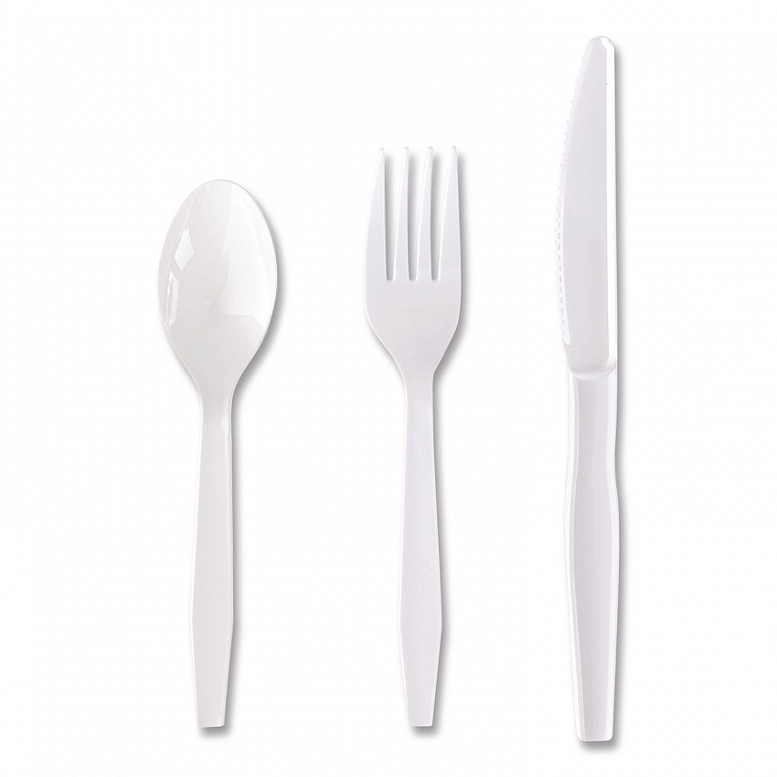 Three-Piece Polystyrene Cutlery Kit, Heavyweight, Fork/Knife/Spoon, Plastic, White, 250/Carton (3KITHVYWH)
