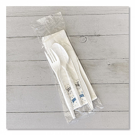 Six-Piece Cutlery Kit, Mediumweight, Fork/Knife/Napkin/Pepper/Salt/Spoon, 5.86
