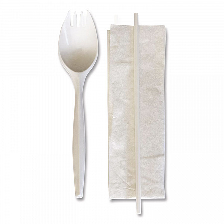 School Cutlery Kit, Mediumweight, Napkin/Spork/Straw, 5.31