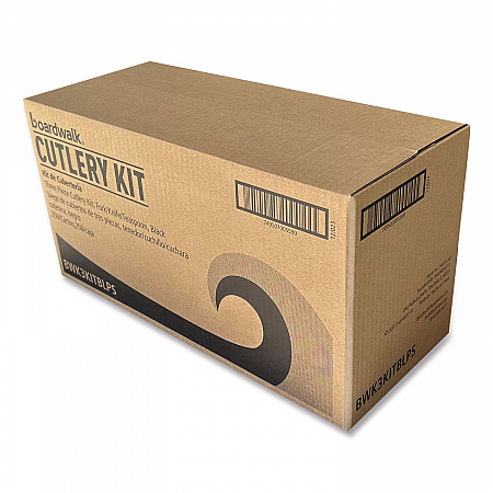Three-Piece Polystyrene Cutlery Kit, Mediumweight, Fork/Knife/Spoon, Plastic, Black, 250/Carton (3KITBLPS)