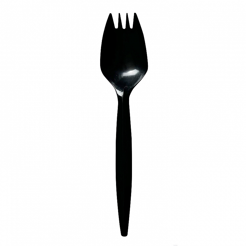 Mediumweight Wrapped Polypropylene Cutlery, Spork, Plastic, Black, 1,000/Carton (SPORKBLPPIW)