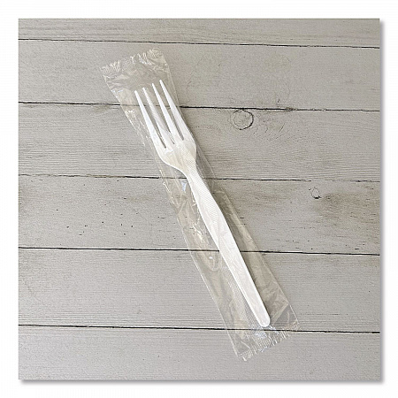 Heavyweight Wrapped Polystyrene Cutlery, Fork, Plastic, White, 1,000/Carton (FORKWHPSIW)