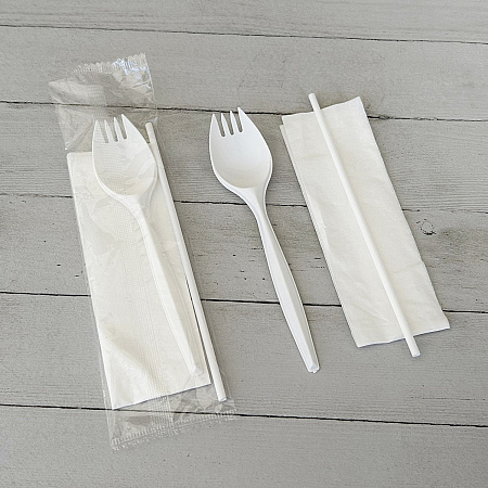 School Cutlery Kit, Mediumweight, Napkin/Spork/Straw, 5.31