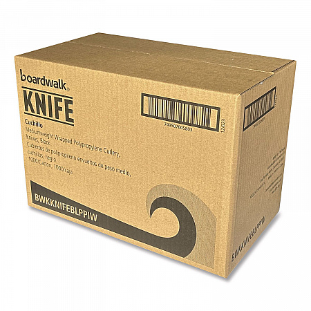 Mediumweight Wrapped Polypropylene Cutlery, Knife, Plastic, Black, 1,000/Carton (KNIFEBLPPIW)