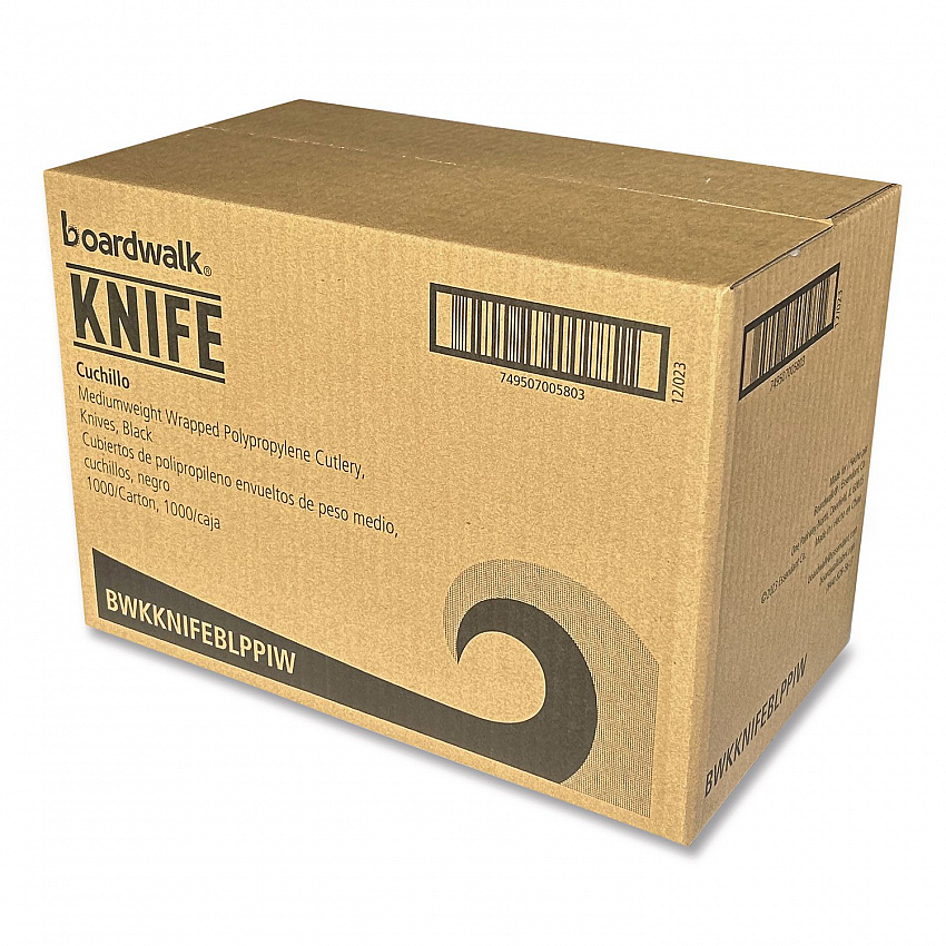 Mediumweight Wrapped Polypropylene Cutlery, Knife, Plastic, Black, 1,000/Carton (KNIFEBLPPIW)