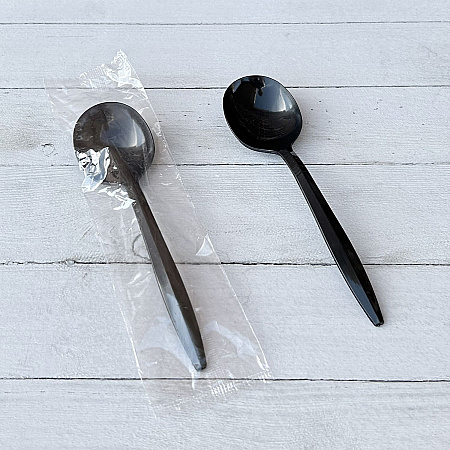 Mediumweight Wrapped Polypropylene Cutlery, Soup Spoon, Plastic, Black, 1,000/Carton (SOUPBLPPIW)