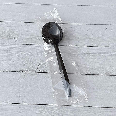 Mediumweight Wrapped Polypropylene Cutlery, Soup Spoon, Plastic, Black, 1,000/Carton (SOUPBLPPIW)