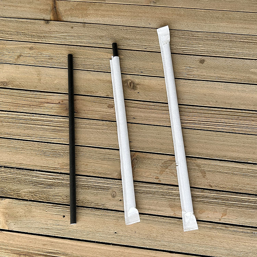 Wrapped Jumbo Paper Straws, 7.75", Paper, Black, 320/Pack, 4 Packs/Carton (PPRSTRWBLIW)