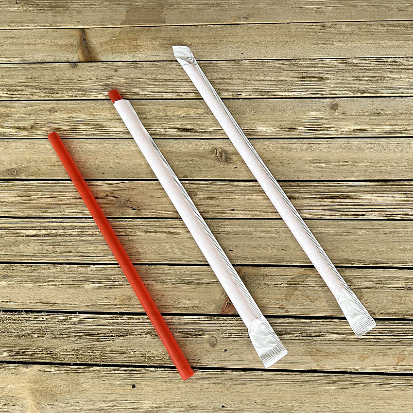 Wrapped Giant Straws, 7.75", Polypropylene, Red, 300/Pack, 24 Packs/Carton (GSTW775RD)