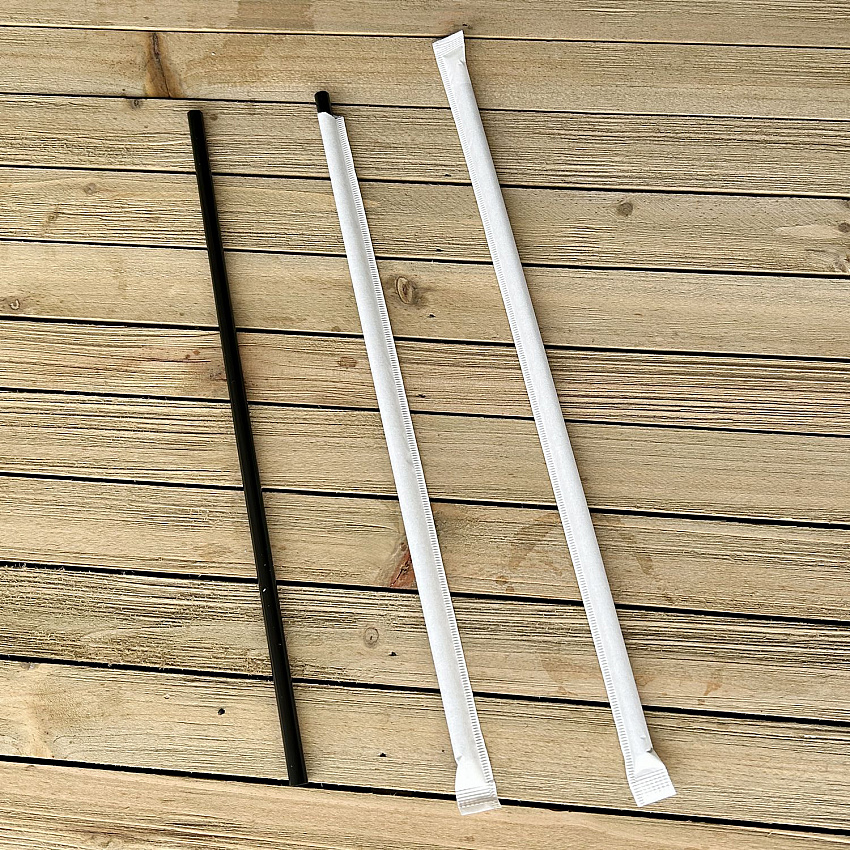 Wrapped Giant Straws, 10.25", Polypropylene, Black, 300/Pack, 4 Packs/Carton (GST1025BK)