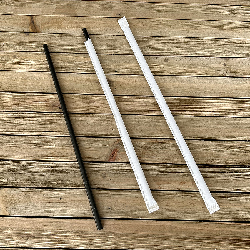 Wrapped Jumbo Straws, 10.25", Polypropylene, Black, 500/Pack, 4 Packs/Carton (JSTW1025BK)