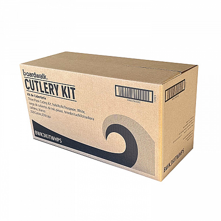 Three-Piece Polystyrene Cutlery Kit, Mediumweight, Fork/Knife/Spoon, Plastic, White, 250/Carton (3KITWHPS)