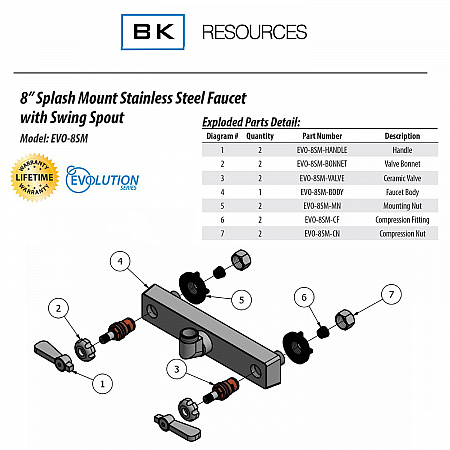 Evolution Splash Mount Stainless Steel Faucet, 4.63